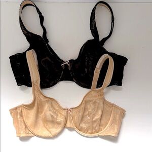 Cacique Black and Tan Underwire Bras with Adjustable Straps
